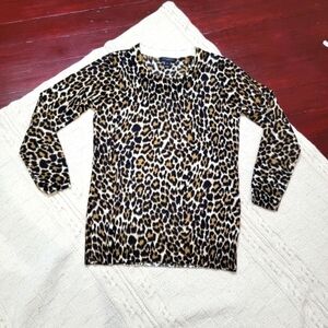 J Crew Tippi Leopard Print Merino Wool Sweater size XS Black Brown